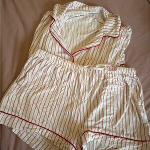 Auden White Pajama Set with Red Pinstripes